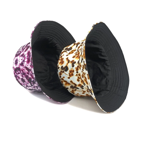 Chapeau Bob Réversible Imprimé Tie Dye Et Fleuri Polyester Protection Solaire Extérieur Vintage Unisexe