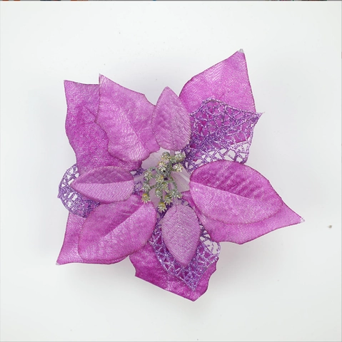 Fleurs De Poinsettia De Noël Artificielles Paillettes Creux Plastique Tissu Ornements D'arbre Décor De Couronne DIY
