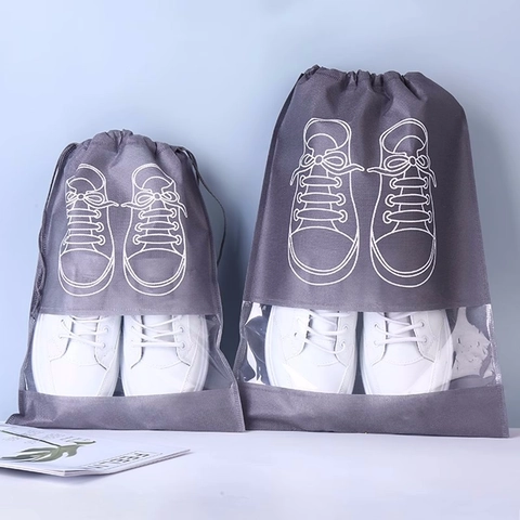 Tragbare Vliesstoff Schuhtaschen Mit Durchsichtigem Fenster Kordelzug Staubdicht Reise Schuhorganisatoren