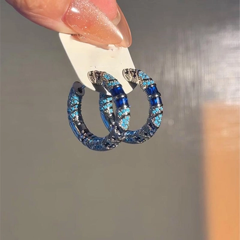 Orecchini A Cerchio Stile Palazzo Vintage Rame Intarsiato Con Zircone Blu Per Donne Gioielli Retro Bohémien