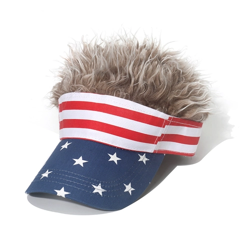 Cappello Da Baseball Con Bandiera USA E Parrucca Fibra Sintetica Stelle E Strisce Giorno Dell Indipendenza Cappello Novità