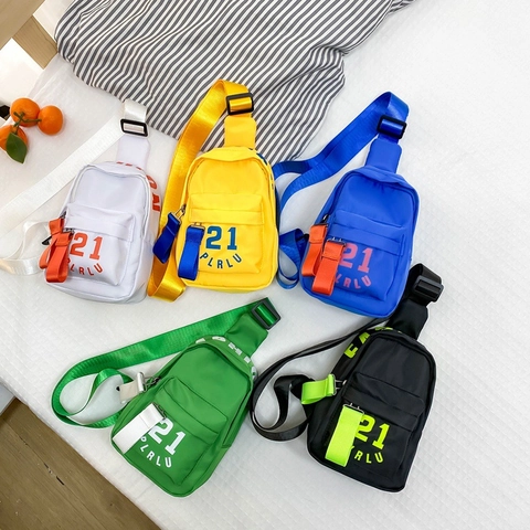Kids Chest Bag Nylon Crossbody Waist Bag Trendy Letter Print Adjustable Strap Boys Girls Sporty Casual Outdoor