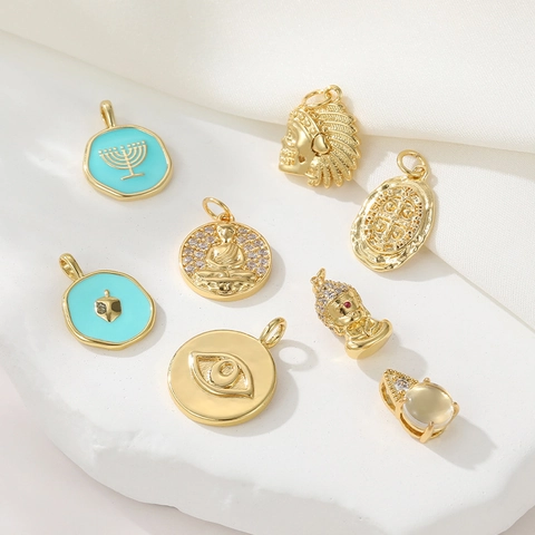 14K Gold Plated Copper Buddha Evil Eye Indian Chief Menorah Charm Pendant Only (Without Chain) For DIY Jewelry Making