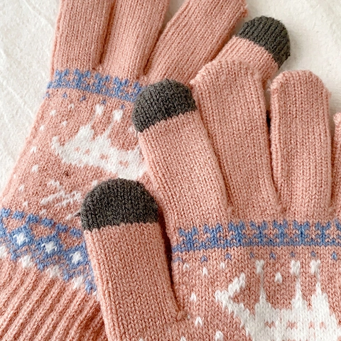 Winter Strick Handschuhe Damen Touchscreen Rentier Muster Verdickt Plüsch Futter Thermisch Warm Außen