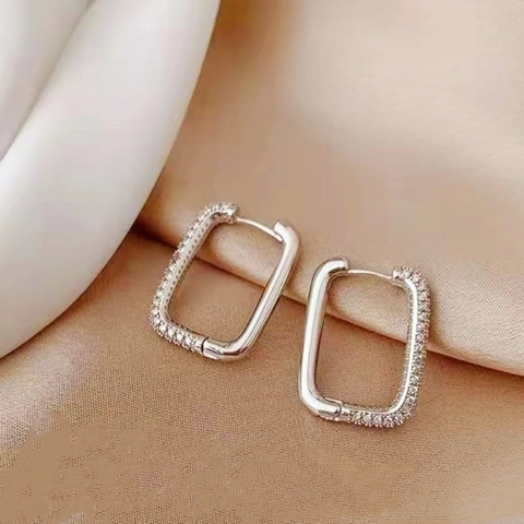 Geometrische Rechteckige Pavé Strass Kupfer Ohrringe Für Damen Minimalist Mode Täglich Schmuck Gold Silber Plattiert Ohrringe