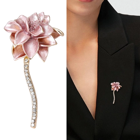 Broche Fleur de Lotus en Alliage Vintage avec Émail et Strass Broche Florale Élégante pour Manteau Femmes Bijoux