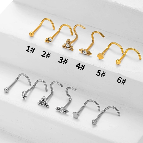Piercing al Naso in Acciaio Inossidabile 316L Forma L Forma S Gioielli Per Donna Uomo Strass Incrostati Anello Nasale Curvo