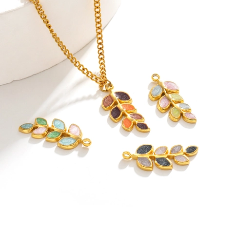 Ciondolo Foglia Acciaio Inossidabile Oro Smalto Colorato DIY Accessori Creazione Gioielli Per Collane Bracciali Fascino Natura