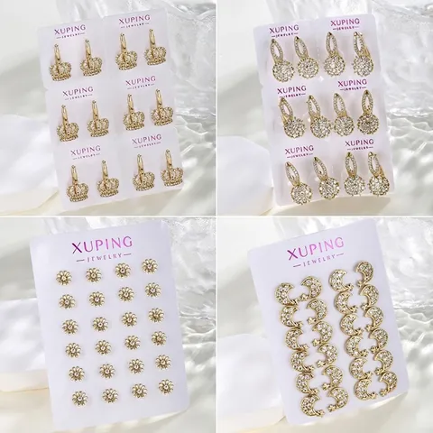 Fashion Copper Alloy Rhinestone Earrings Set 14K 18K Gold Plated Heart Flower Geometric Hoop Stud Earrings Women Jewelry