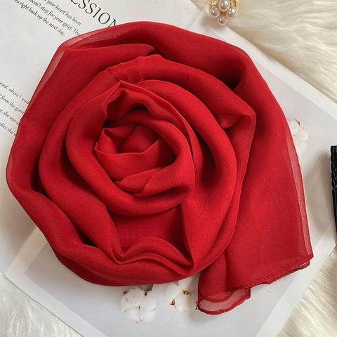 Écharpe Longue Femme Élégante Sensation Satin Polyester Georgette Couleur Unie Protection Solaire Châle Plage Léger Polyvalent