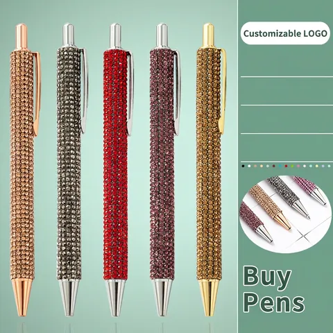Retractable Ballpoint Pen Full Rhinestone Inlaid Metal Shiny Luxury Business Gift Office Stationery For Women