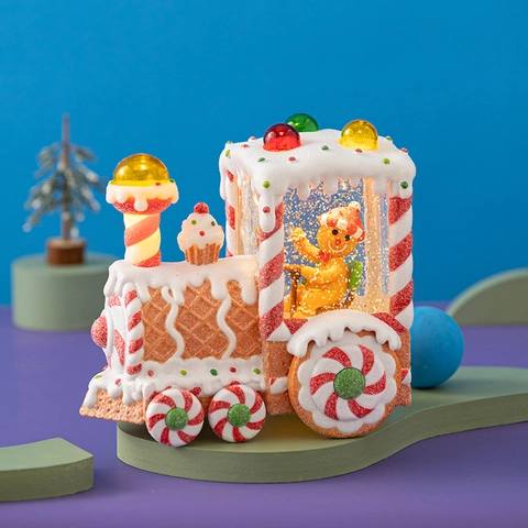 Boîte À Musique Boule À Neige De Noël Lumineuse LED Neige Automatique Train Maison En Pain D Épice Décoration Cadeau