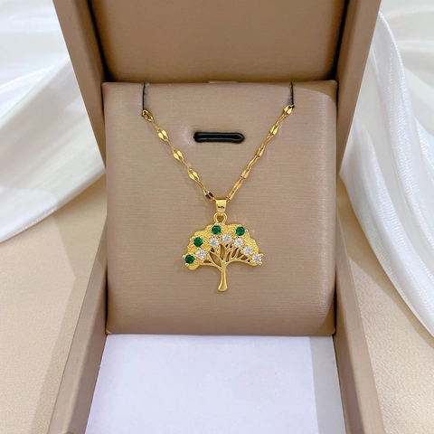 Lebensbaum Anhänger Halskette Mit Edelstahlkette Und Kupfer Zirkonia Eingelegt Eleganter Vergoldeter Schmuck Für Damen