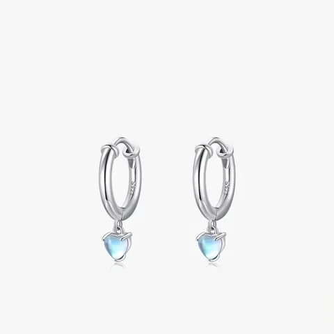 Pendientes De Aro Con Colgante De Corazón De Piedra De Luna Plata De Ley 925 Joyería Elegante Mujer
