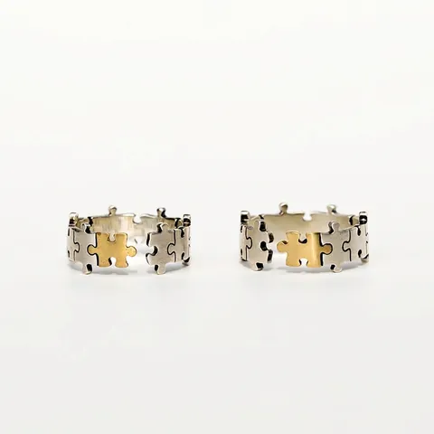 Einzigartiges Puzzle Design Kupfer Ring Für Damen Herren Verstellbar Silber Gold Farbkontrast Offene Band Schmuck Geschenk
