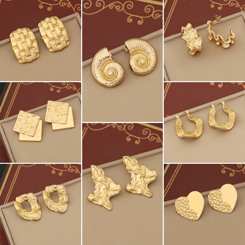 Unregelmäßige Geometrische Ohrstecker Damen Edelstahl Vergoldet Hammerschlag-Textur Mit Edelstahl-Ohrstecker-Stift