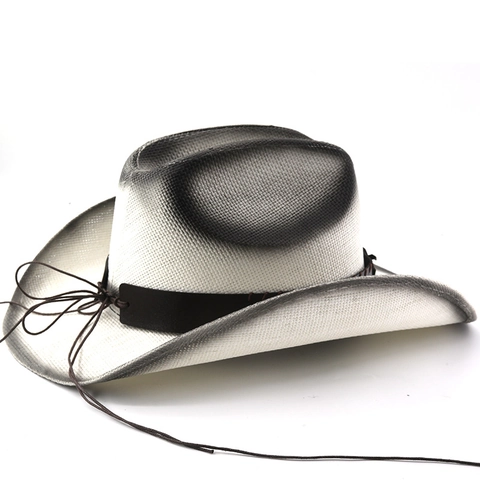 Western Cowboy Straw Hat With Metal Bull Head Leather Band Rivets Wide Brim Sun Protection Ethnic Style Party Accessory