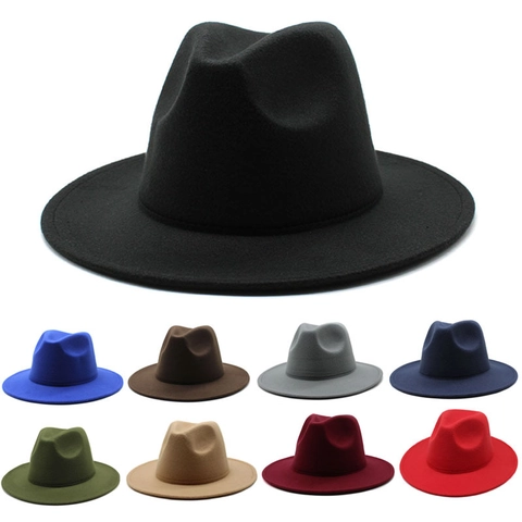 Sombrero Fedora Vintage Ala Ancha Poliéster Fieltro Color Sólido Retro Jazz Gorra Para Exterior Viaje Unisex