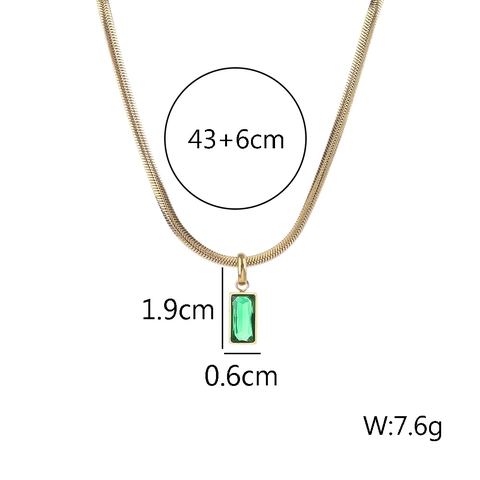 Collana Con Ciondolo In Zircone Smeraldo Rettangolare Placcato Oro 18K Acciaio Inossidabile 316L Catena A Serpente Donna