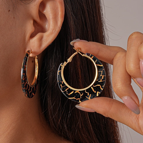 Geometrische Hars Hoop Oorbellen Met 925 Sterling Zilveren Oorsteker Retro Marmer Patroon Mode Sieraden Voor Vrouwen