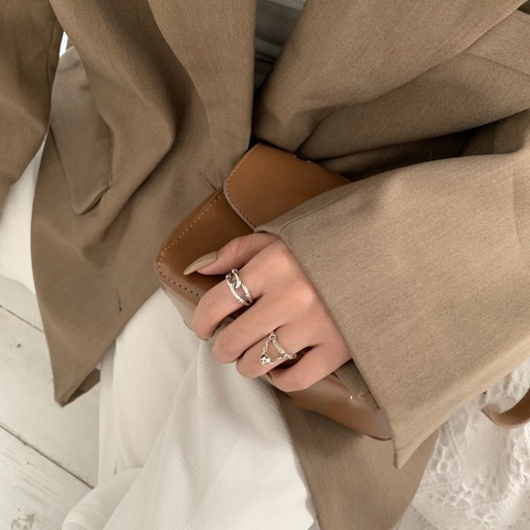 Anello Aperto in Stile Coreano Con Faccia Sorridente E Lettera Happy Incisa Placcato Argento S925 Lega Incrocio Catena Anello Regolabile Donna