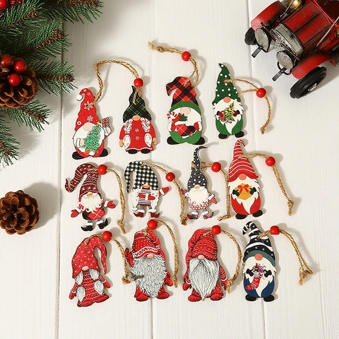 Ornamenti Gnomi Di Natale Pendenti Appesi In Legno Figurine Di Tomte Dipinte Decorazioni Per Alberi Di Natale Arredamento Festivo Con Perline In Corda Di Juta