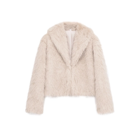 Chaqueta De Piel Sintética Para Mujer Abrigo Corto Elegante Color Sólido Solapa Manga Larga Invierno Cálido Chic