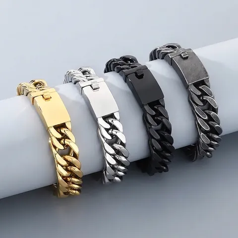 Bracciale A Catena Cuban Link Da Uomo In Acciaio Inossidabile 316L Pesante Spesso Hip Hop Streetwear Punk Con Fibbia Quadrata