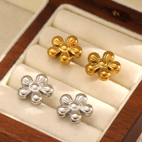 Edelstahl Blumen Ohrstecker 18K Vergoldet Massiv Floral Mode Schmuck Für Frauen