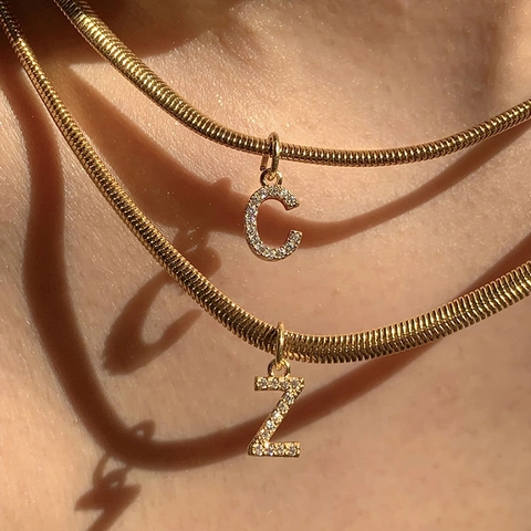 18K Vergulde Koperen Letter Hanger Ketting Met Zirkoon Slangenketting Voor Dames Gepersonaliseerde Stijl