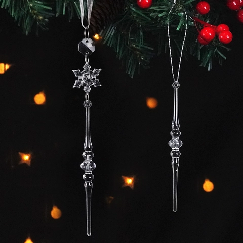 Ornements De Noël Suspendus Acrylique Transparent Renne Flocon De Neige Pendentifs Glaçons Arbre Fête Décor Maison Élégant