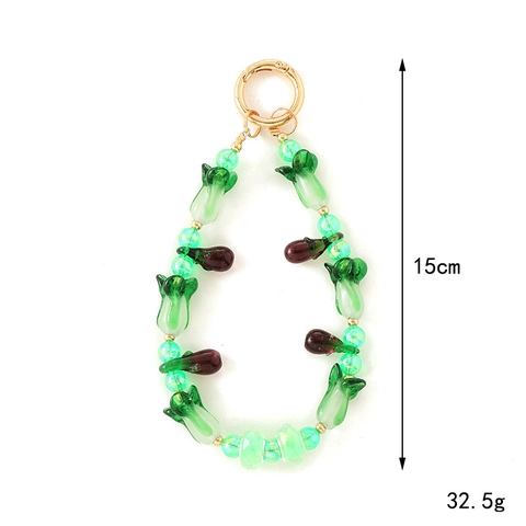 Llavero de Cuentas de Vegetales de Vidrio Lampwork Hecho a Mano Col de Cabbage Verde Chile Calabaza Berenjena Colgante de Bolso Regalo