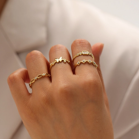 Edelstahl Schmetterling Klee Quadrat Strass Offene Ringe Für Damen Vergoldet Geometrisch Mode Schmuck Verstellbarer Ring Geschenk