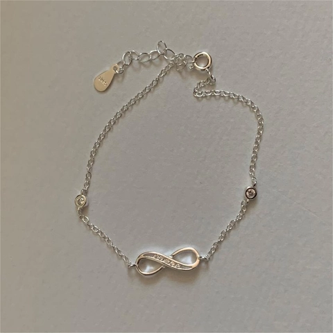 Bracciale Simbolo Infinito Argento Sterling 925 Minimalista Zirconia Cubica Geometrico Catena Regolabile Gioielli Da Donna