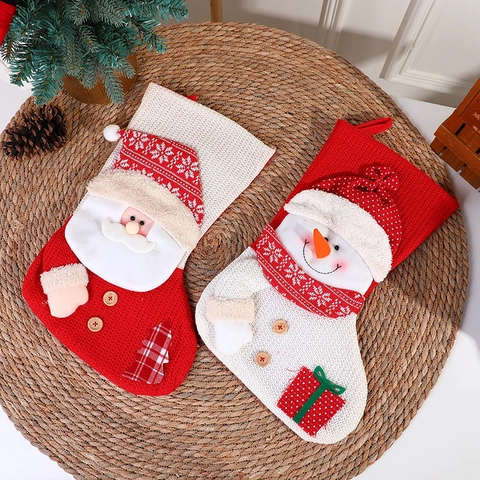 Calze Di Natale Tessuto A Maglia 3D Babbo Natale Pupazzo Di Neve Design Ornamenti Da Appendere Decorazione Camino Festiva Casa