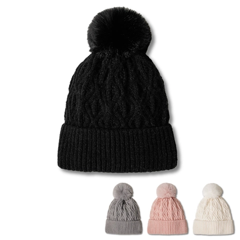 Gorro De Punto Acrílico Cálido Invierno Trenzado Pompon Dobladillo Acanalado Casual Color Sólido Para Mujeres Y Hombres