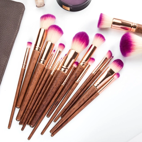 Professionelle Make-up-Pinsel Holzgriff Synthetikfaser Lila Farbverlauf Borsten Roségold Aluminiumrohr Beauty Tools