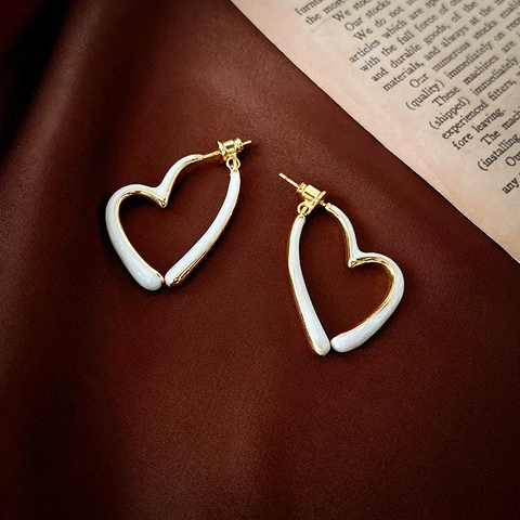 Orecchini A Lobo Cuore Vuoto Con Lega Di Smalto E Perno In Argento Sterling 925 Stile Retro Francese Elegante Donna Gioielli