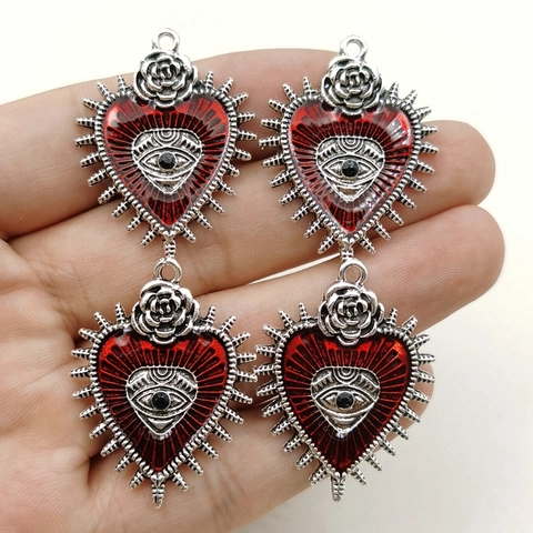 Gothic Punk Rose Herz Heiliges Auge Anhänger Emaille Legierung Strass DIY Schmuckherstellung Zubehör Vintage Dunkler Stil