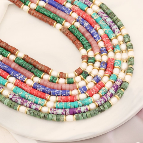 Handmade Natural Stone Artificial Pearl Necklace For Women Stainless Steel Clasp Boho INS Style Beaded Collar Jewelry