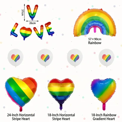 Rainbow Heart Balloons Colorful Striped Love Letter Foil And Latex Balloons For Wedding Birthday Party Decorations