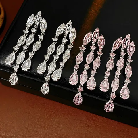 Lange Quasten-Ohrhänger Zirkon Kupfer Mit 925er Sterling Silber Ohrstecker Luxus Hochzeit Party Schmuck Für Damen