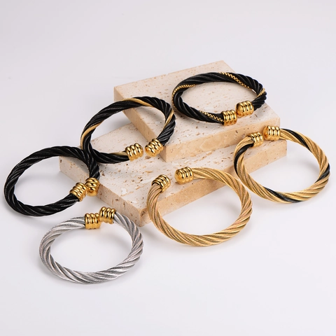 Edelstahl Gedrehtes Kabelarmband Offen Verstellbar Minimalismus Mode Pendler Armreif Für Damen Herren