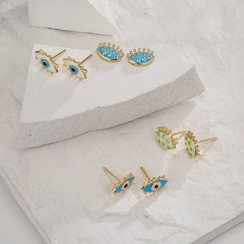 Evil Eye Ohrringe Kupfer 18K Vergoldet Emaille Zirkon Geometrisch Retro Nischenschmuck Für Frauen