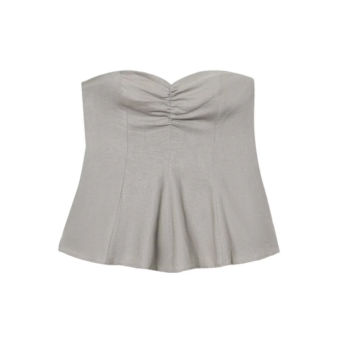 Women Strapless Tube Top Ruched Heart Neckline Peplum Backless Polyester Cotton Blend Elegant Sexy INS Style Blouse