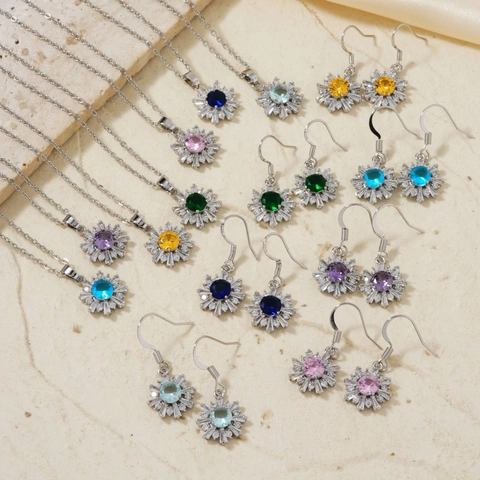 Élégant Ensemble de Bijoux Collier et Boucles d'Oreilles Flocon de Neige en Acier Inoxydable Cuivre Avec Pendentif Strass Femme