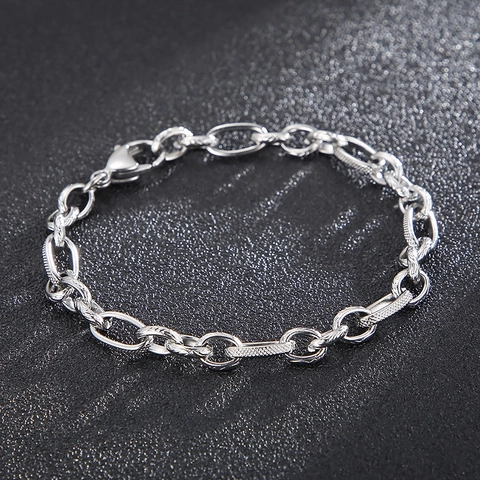 Vintage Stainless Steel Chain Bracelet For Men Women Minimalist Textured Link Geometric Jewelry With Lobster Clasp