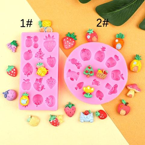 Fruit House Silicone Mold Multi Cavity Strawberry Pineapple Cat Shapes DIY Fondant Cake Baking Resin Craft Tool