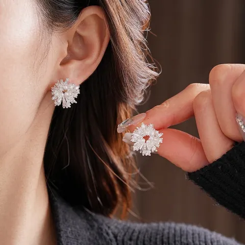 Orecchini A Lobo Fiore Zircone Perla Artificial Di Imitazione Con Perno In Argento Gioielli Di Moda Eleganti Per Donna