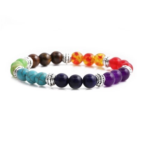 Pulsera De Sanación De 7 Chakras Cuentas De Piedra Natural Ágata Amatista Yoga Meditación Joyería Elástica Para Hombre Mujer